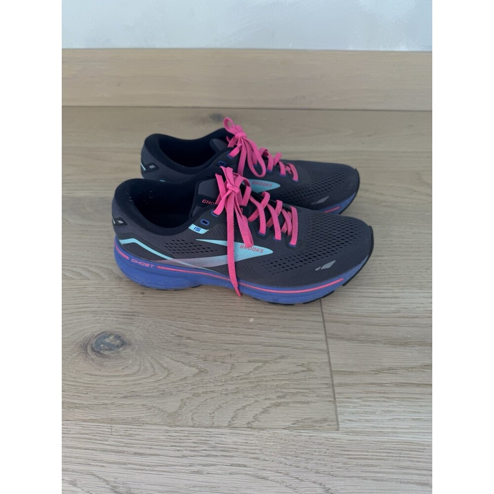 Brooks Ghost 15 Women Running Shoes Grey Blue Pink Size 10 Medium B Athletic